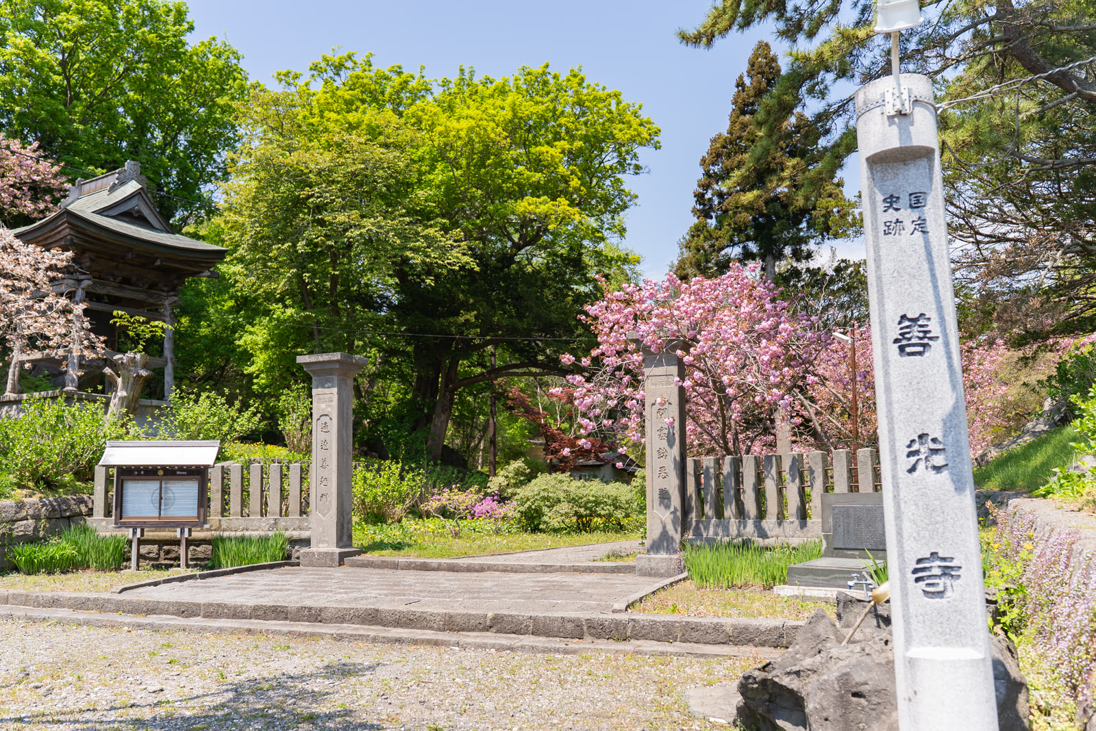 有珠善光寺の山門と桜